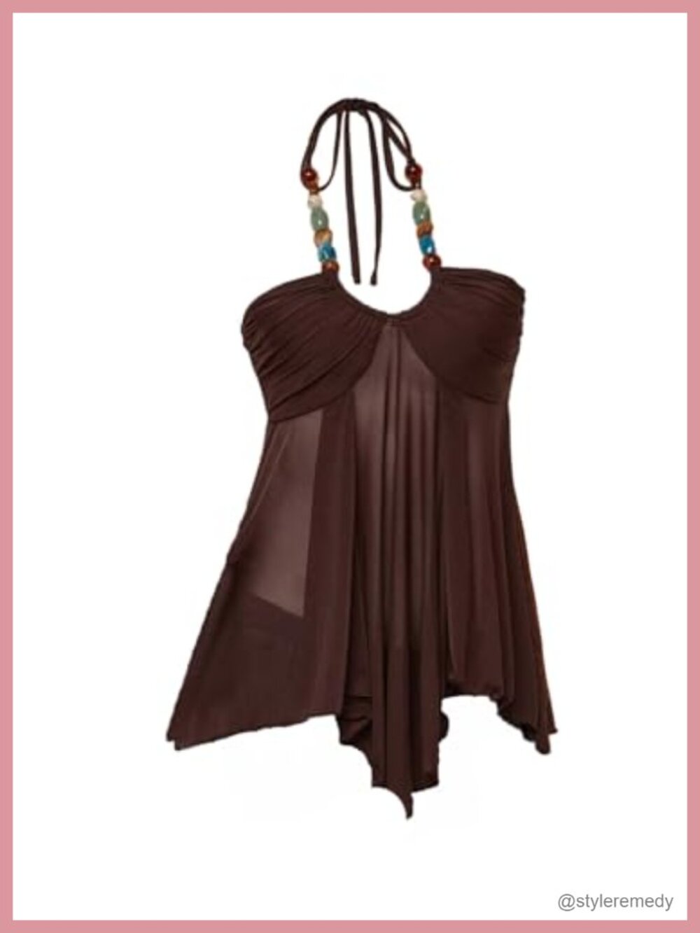 Boho Beaded Halter Top Y2K Flowy Mesh Tank Sleeveless Summer Cami